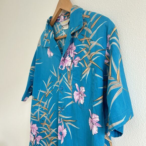 VTG Fast Breakers Cotton Hawaiian Shirt Irises Mens Large Resort Wear USA Made - Picture 7 of 15